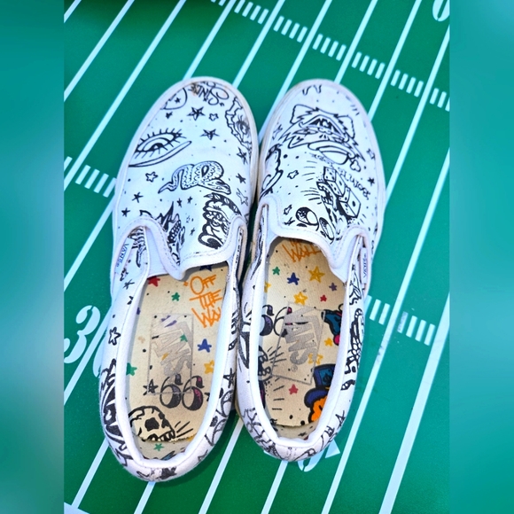 Vans Shoes - Women's Vans White Slip-On Sneakers with Tattoo Flash Size 5.5